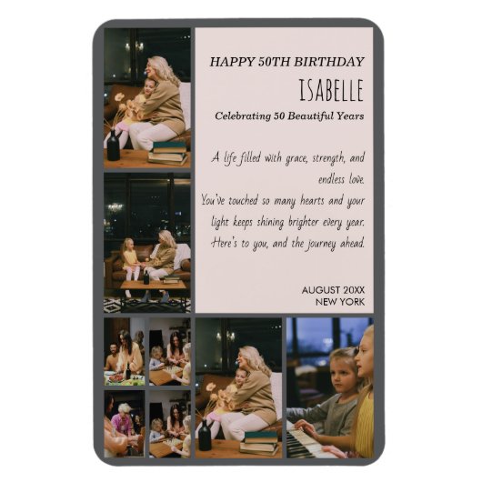 Personalized 50th Birthday Photo Collage Flexible Magneet (Verticaal)