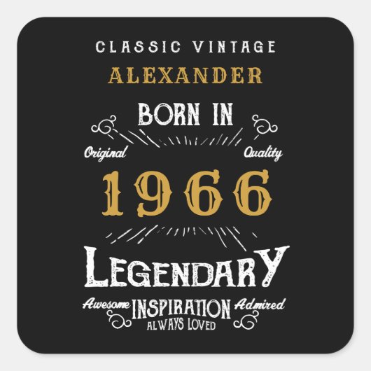 Personalized 60th Birthday Add Name 1966 Legend Vierkante Sticker (Voorkant)