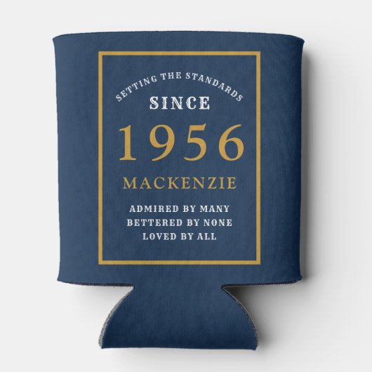 Personalized 70th Birthday 1956 Elegant Blue Gold Blikjeskoeler (Achterkant)