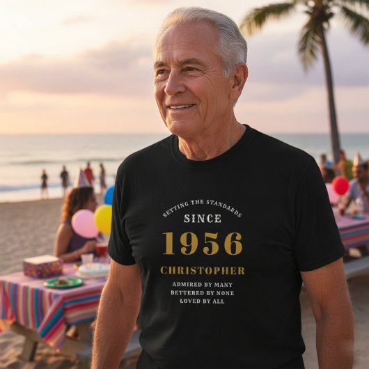 Personalized 70th Birthday 1956 Name Black Gold T-shirt