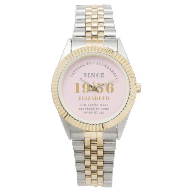 Personalized 70th Birthday 1956 Pink Gold Woman's Horloge (Voorkant)
