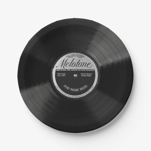 Personalized 78 Vinyl Record Design Paper Plates Papieren Bordje (Voorkant)