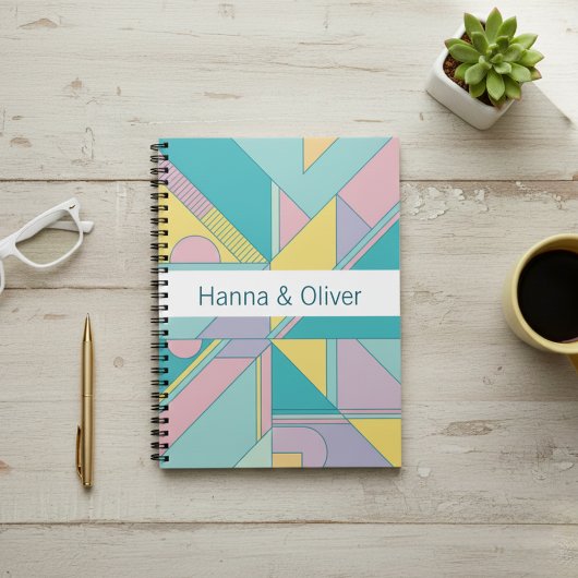 Personalized 80s Memphis Style Geometric Notebook Notitieboek