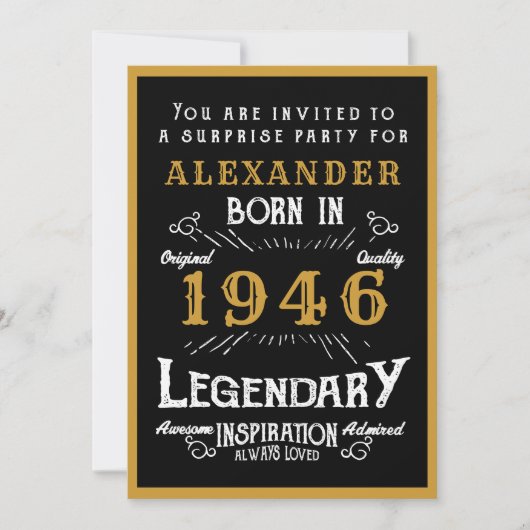 Personalized 80th Birthday 1946 Black Gold Legend Kaart (Voorkant)
