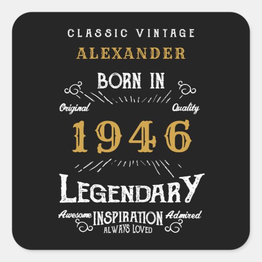 Personalized 80th Birthday Add Name 1946 Legend Vierkante Sticker (Voorkant)