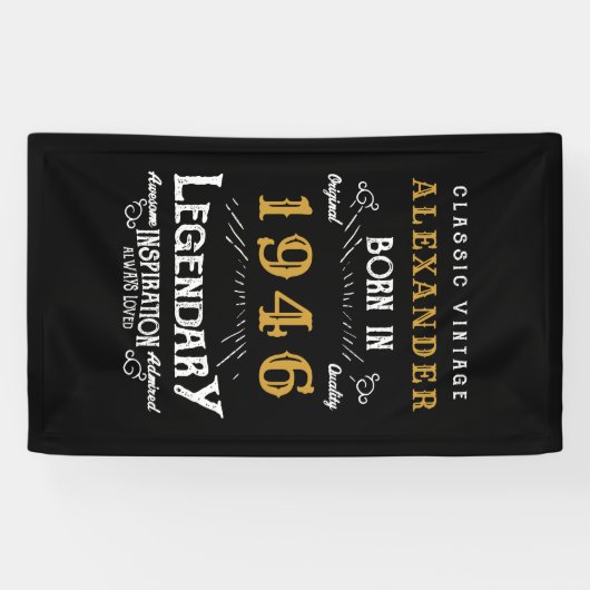 Personalized 80th Birthday Born 1946 Retro Party Spandoek (Horizontaal)