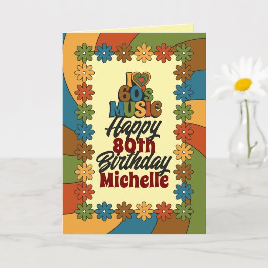 Personalized 80th Birthday Retro I Love 60s Music Kaart (Kleine Plant)