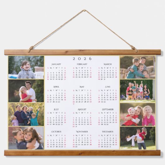 Personalized 8 Photo Collage 2026 Family Calendar Hangend Wandkleed (Voorkant)