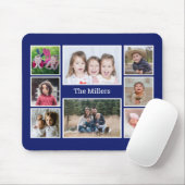 Personalized 8 Photo collage Family Name Blue Muismat (Met muis)