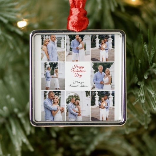 Personalized 8 Photo Collage Valentine's Day Metal Metalen Ornament (Boom)