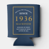 Personalized 90th Birthday 1936 Elegant Blue Gold Blikjeskoeler (Achterkant)