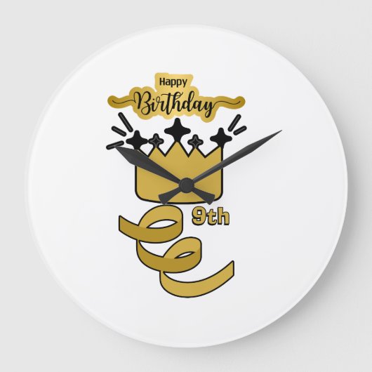  Personalized 9th Birthday King Crown Design Grote Klok (Voorkant)