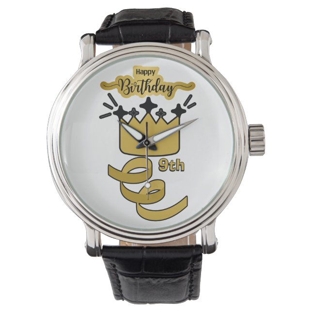  Personalized 9th Birthday King Crown Design Horloge (Voorkant)