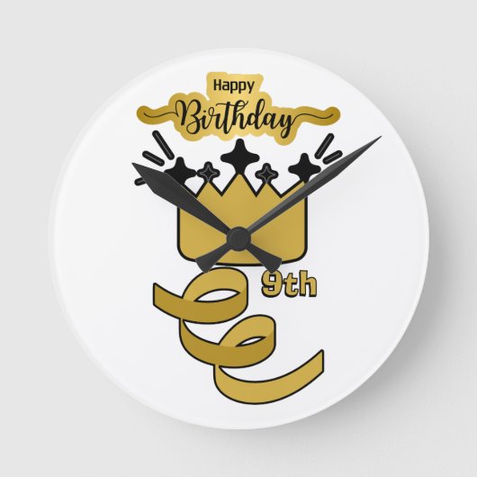 Personalized 9th Birthday King Crown Design Ronde Klok (Voorkant)