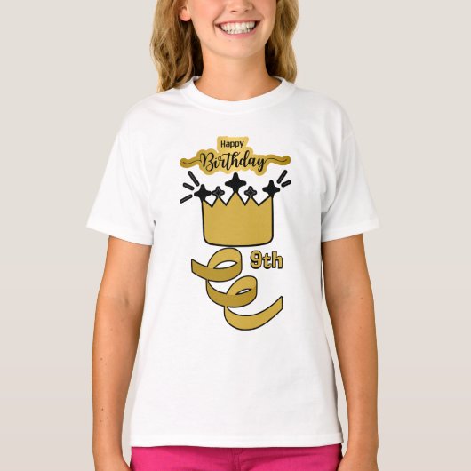  Personalized 9th Birthday King Crown Design T-shirt (Voorkant)