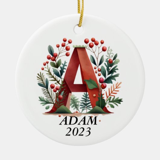 Personalized "A" Initial Christmas Ornament (Voorkant)