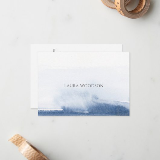 Personalized Abstract Blue Watercolor  Notitiekaartje (Voorkant / Achterkant in situ)