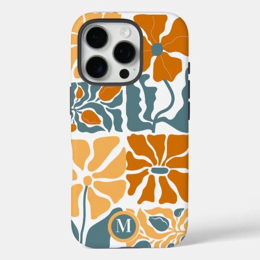 Personalized Abstract Retro Floral Monogram Case-Mate iPhone Case (Achterkant)