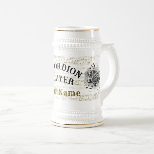 Personalized Accordion player beer stein mug Bierpul (Voorkant rechts)