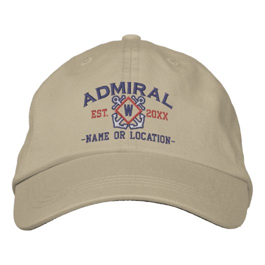 Personalized Admiral Nautical Monogram & more Geborduurde Pet (Voorkant)