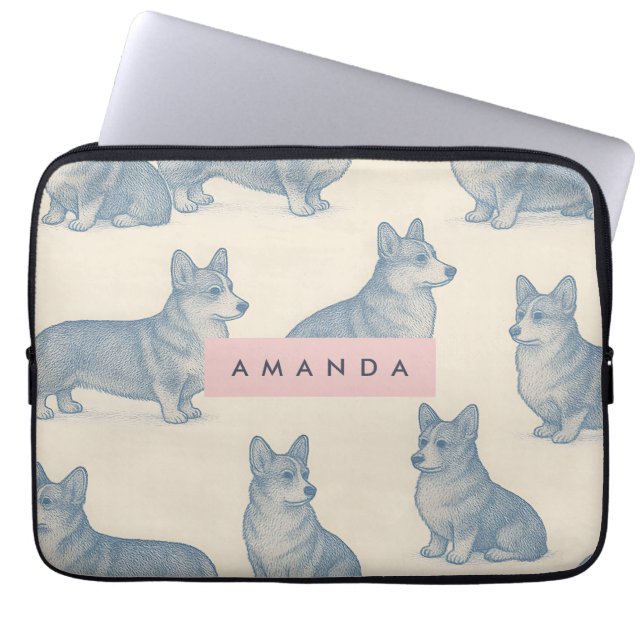 Personalized Adorable Corgi Pattern Laptop Sleeve (Voorkant)