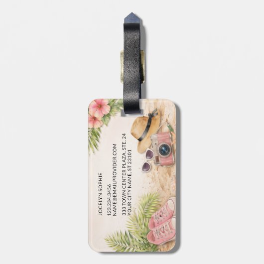 Personalized Adventure Awaits Tropical Floral Bagagelabel (Achterkant verticaal)