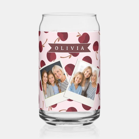 Personalized Aesthetic Cherry Pattern Name Gift Blikvorm Glas (Voorkant)