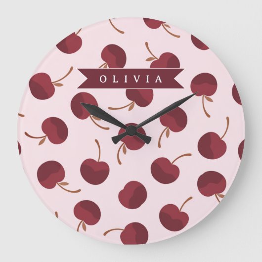 Personalized Aesthetic Cherry Pattern Name Gift Grote Klok (Voorkant)