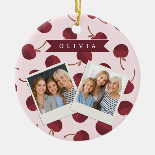 Personalized Aesthetic Cherry Pattern Name Gift Keramisch Ornament (Voorkant)