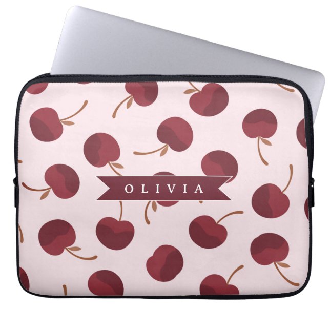 Personalized Aesthetic Cherry Pattern Name Gift Laptop Sleeve (Voorkant)
