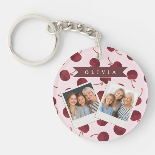Personalized Aesthetic Cherry Pattern Name Gift Sleutelhanger (Voorkant)