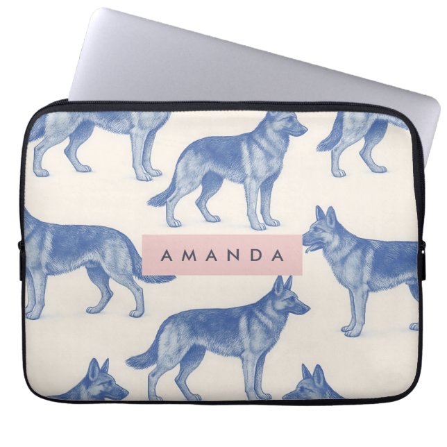 Personalized Aesthetic German Shepherd Pattern Laptop Sleeve (Voorkant)