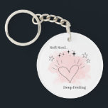 Personalized Aesthetic Watercolor Keychain<br><div class="desc">Carry a piece of your gentle spirit wherever you go with this Soft Soul keychain, featuring a radiant line art heart surrounded by doodle lines, stars, and sparkles on a soft peach watercolor spot. This custom keychain includes customizable text, allowing you to add your name, favorite quote, or personal message,...</div>