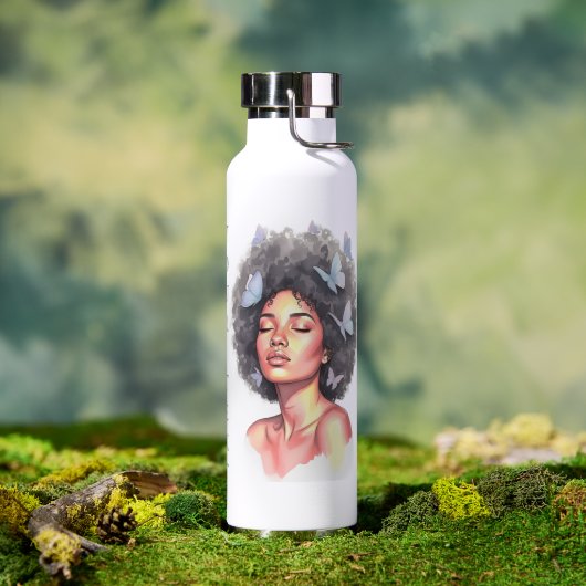 Personalized Afro Beauty Portrait  Water Bottle Waterfles (Buiten (Gedraaid)  )