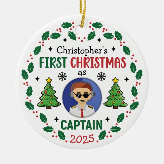 Personalized Airline Captain Custom Name Christmas Keramisch Ornament (Voorkant)