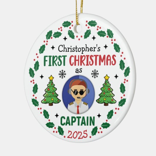 Personalized Airline Captain Custom Name Christmas Keramisch Ornament (Links)