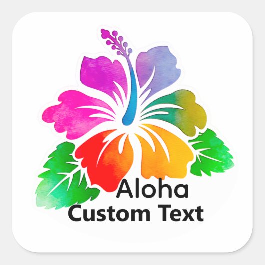 Personalized Aloha Hibiscus Tropical Flower Vierkante Sticker (Voorkant)