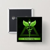 Personalized Alternative Medicine Green Caduceus Vierkante Button 5,1 Cm (Voorkant /achterkant)