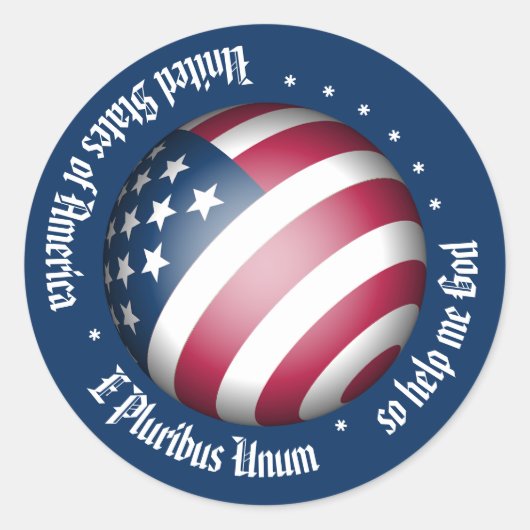Personalized American Flag Globe and USA Motto Ronde Sticker (Voorkant)