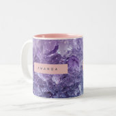 Personalized Amethyst Crystal & Lavender Sparkle Tweekleurige Koffiemok (Voorkant links)