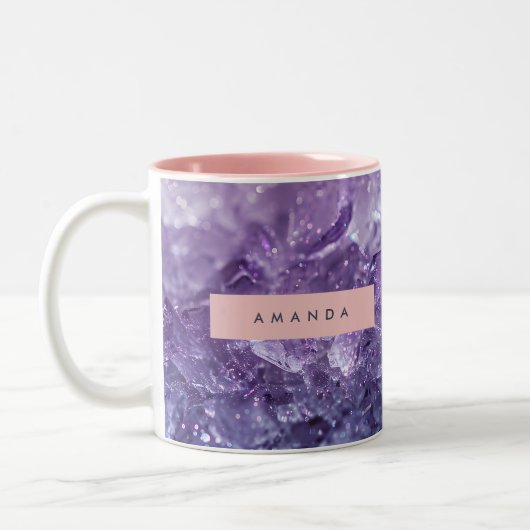 Personalized Amethyst Crystal & Lavender Sparkle Tweekleurige Koffiemok (Links)