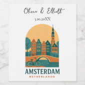 Personalized Amsterdam Netherlands Wedding Retro Wijn Etiket (Enkel label)