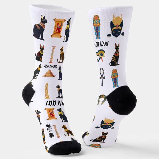 Personalized Ancient Egyptian Cat Socks & Pyramids Sokken (Gebogen)