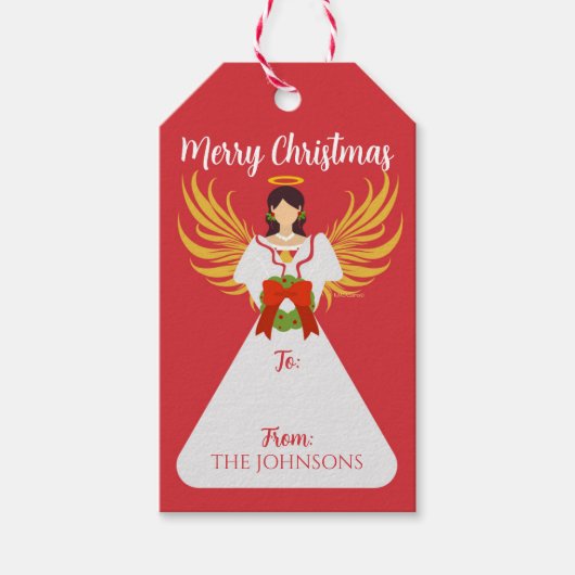 Personalized Angel Christmas Wreath Gift Tag Cadeaulabel (Voorkant)