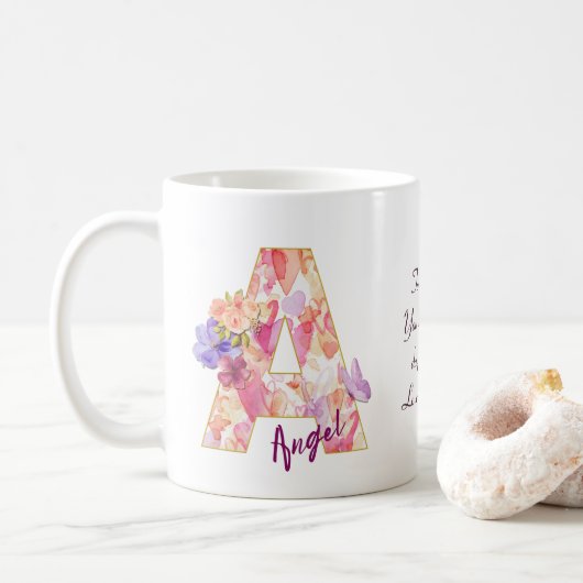 Personalized Angel Initial A with Heart Pattern Koffiemok (Met donut)