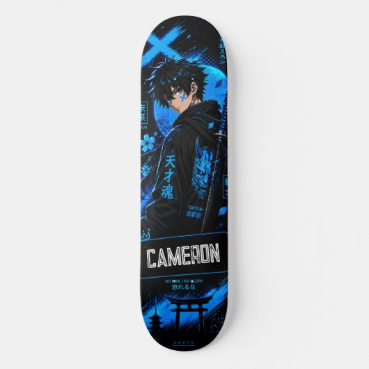 Personalized Anime  Black Cyan Samurai Persoonlijk Skateboard (Voorkant)
