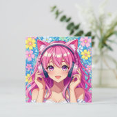 Personalized Anime Girl with Headphones Birthday Kaart (Staand voorkant)