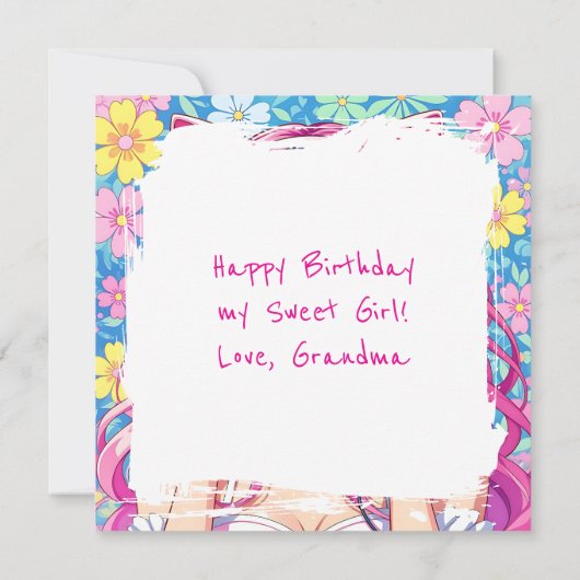 Personalized Anime Girl with Headphones Birthday Kaart (Achterkant)