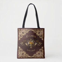 Personalized Antique Ex Libris Bookplate Polyester Tote Bag