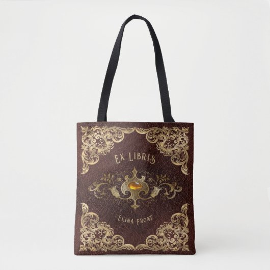 Personalized Antique Ex Libris Bookplate Polyester Tote Bag (Voorkant)